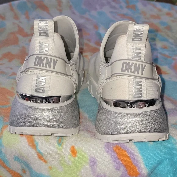DKNY Women's Size 8.5 Kari-slip on white & silver sneakers - Picture 7 of 12